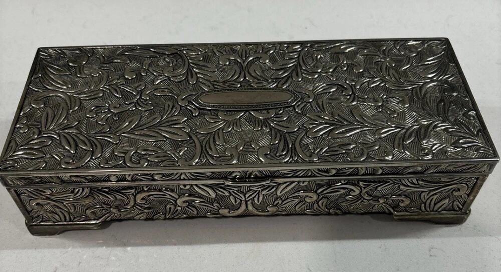 Vintage Godinger Silver Plated 9" Oblong Jewelry Box w/Mirror Lined Decorative